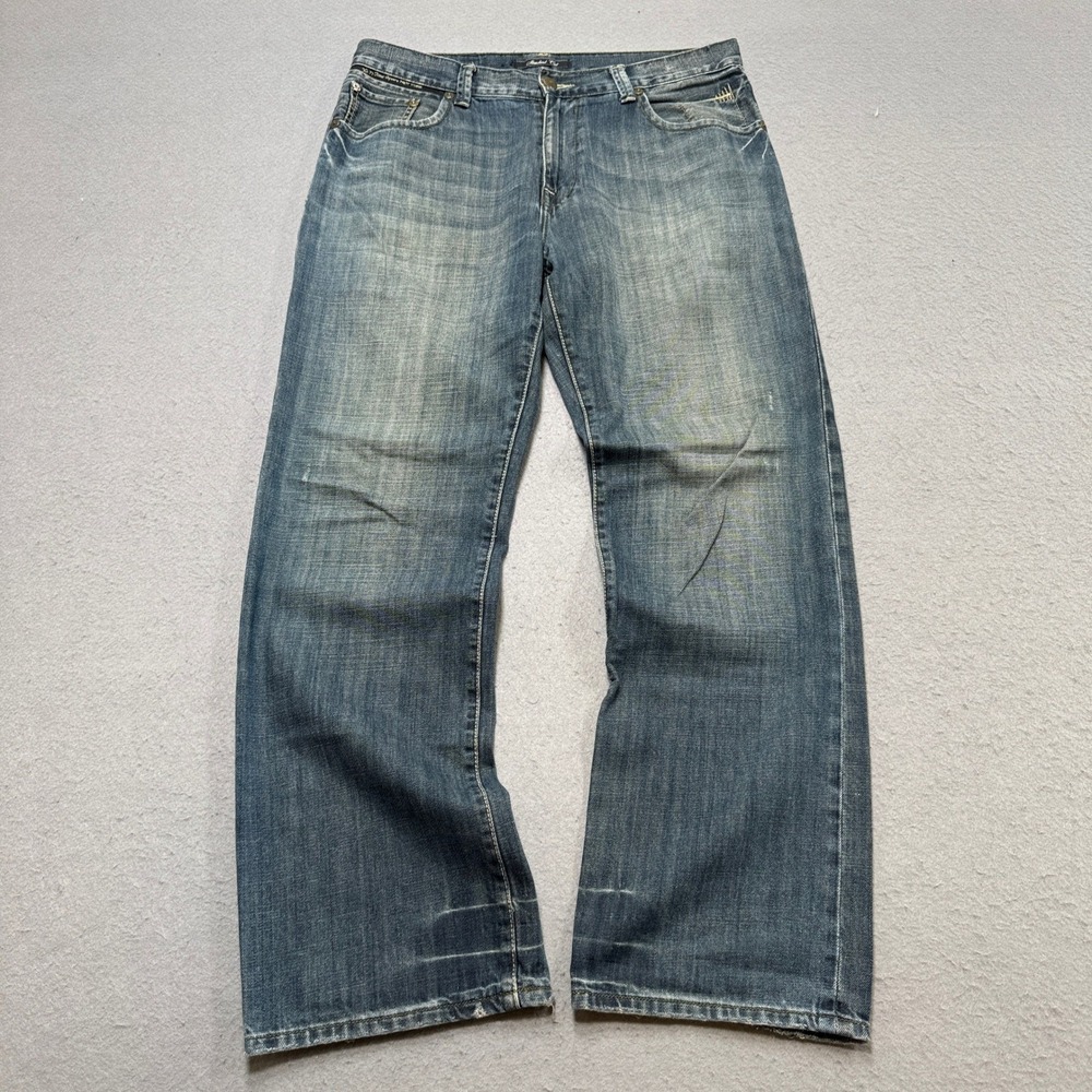 Y2K Marc Ecko Jeans Men's 34 Blue Denim Standard Fit Wide Leg Medium Wash Cotton